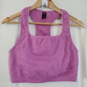 Velocity Fitted Cropped Tank Square Neck Razorback Ribbed Lilac Purple Large
